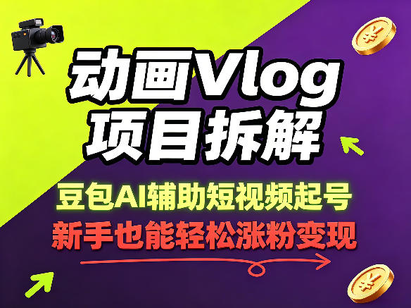 动画Vlog项目拆解，豆包AI辅助短视频起号，新手也能轻松涨粉，43条作品涨粉8.3W-资源后花园