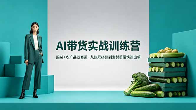 AI带货实战训练营，服装+农产品双赛道，从账号搭建到素材剪辑快速出单-资源后花园