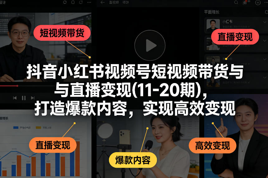 抖音小红书视频号短视频带货与直播变现(10-21期)，打造爆款内容，实现高效变现(更新05月08日)-资源后花园