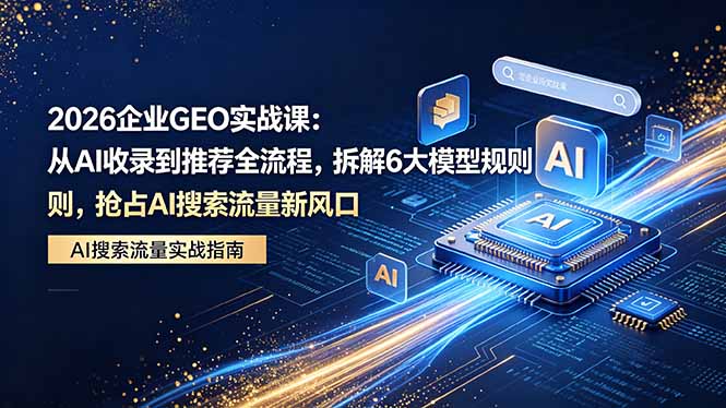 2026 企业GEO实战课：从AI收录到推荐全流程，拆解6大模型规则，抢占 AI 搜索流量新风口-资源后花园