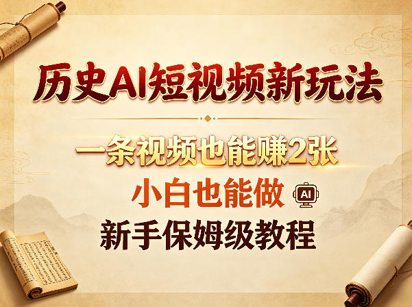 历史AI短视频新玩法，一条视频也能賺2张，小白也能做，新手保姆级教程-资源后花园