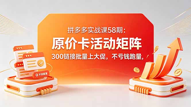 拼多多实战课58期：原价卡活动矩阵，300链接批量上大促，不亏钱跑量-资源后花园