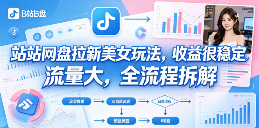 B站网盘拉新美女玩法，收益很稳定，流量大，全流程拆解-资源后花园
