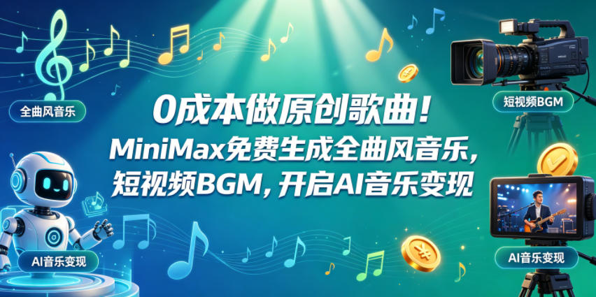 0成本做原创歌曲！MiniMax免费生成全曲风音乐，短视频BGM，开启AI音乐变现-资源后花园