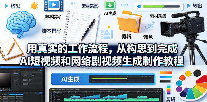 用真实的工作流程，从构思到完成AI短视频和网络剧视频生成制作教程-中英字幕-资源后花园