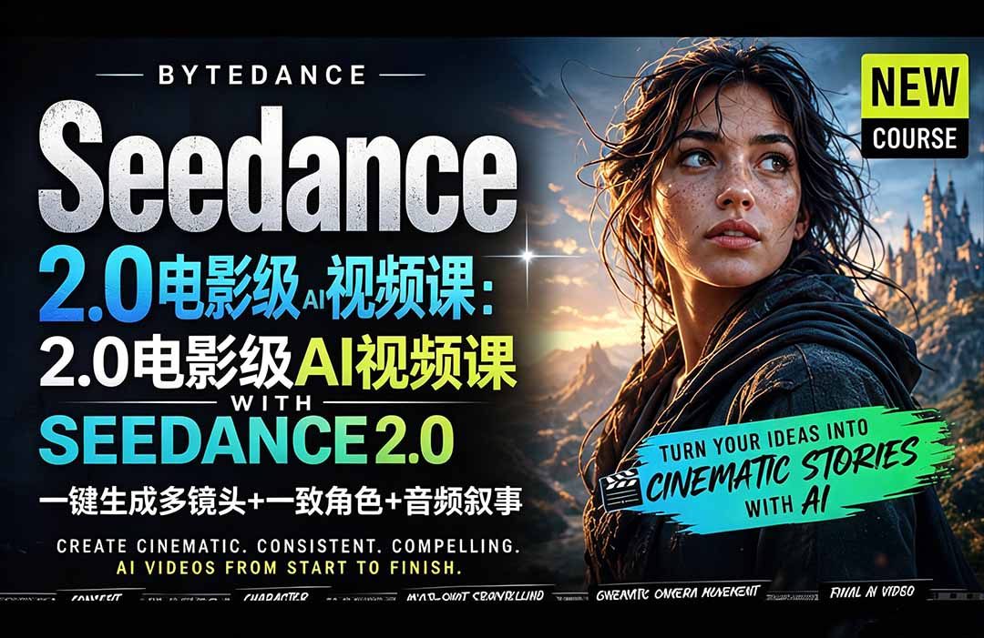 Seedance 2.0电影级AI视频课：一键生成多镜头+一致角色+音频叙事-资源后花园