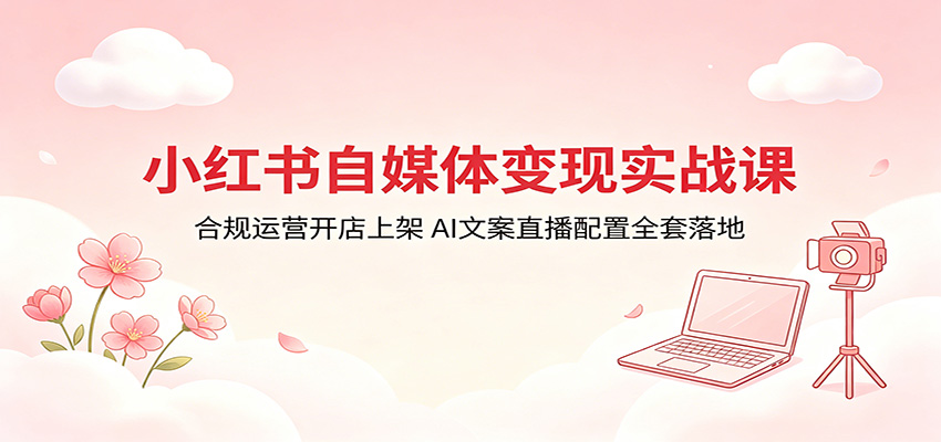 小红书自媒体变现实战课：合规运营开店上架，AI文案直播配置全套落地-资源后花园