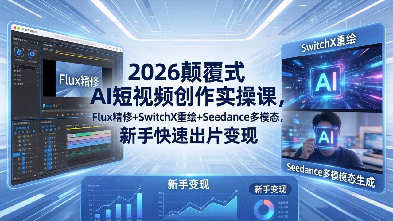 2026颠覆式 AI短视频创作课-5月更新，Flux精修+SwitchX重绘+Seedance多模态，新手快速出片变现-资源后花园