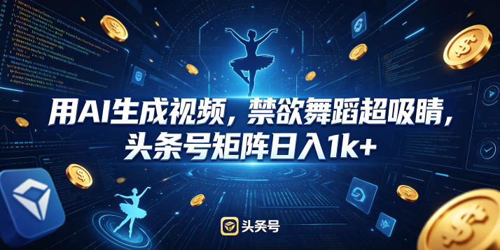 用AI生成视频，禁欲舞蹈超吸睛，头条号矩阵日入1k+-资源后花园