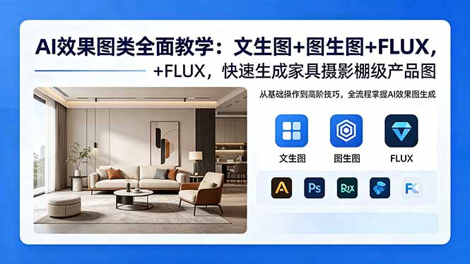 AI效果图类全面教学：文生图+图生图+FLUX，快速生成家具摄影棚级产品图-资源后花园