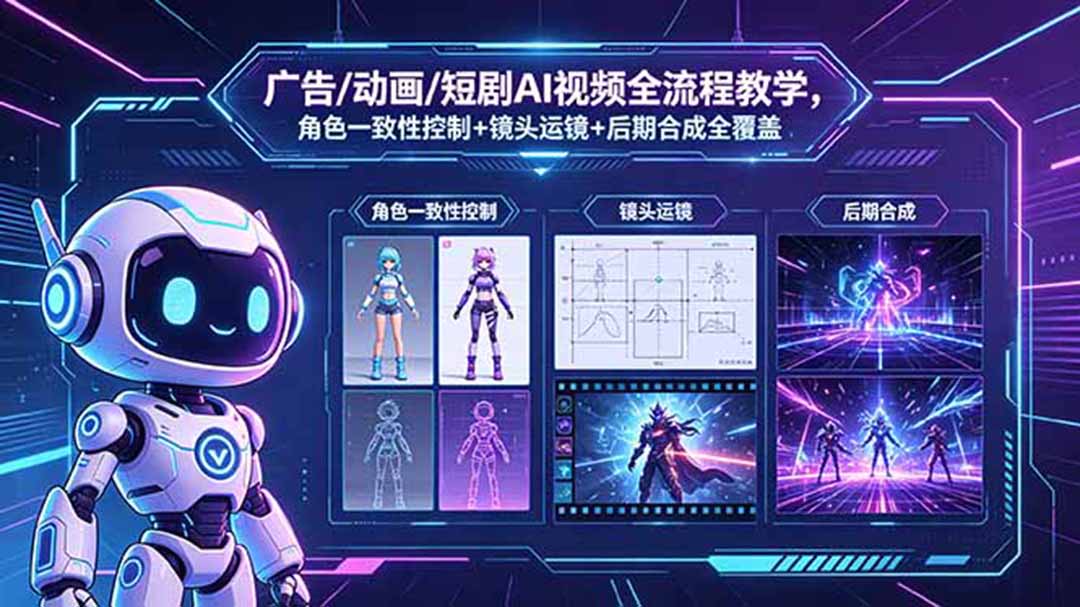 广告/动画/短剧AI视频全流程教学，角色一致性控制+镜头运镜+后期合成全覆盖-资源后花园