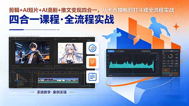 剪辑+AI短片+AI漫剧+推文变现四合一，从卡点抽帧到打斗戏全流程实战-资源后花园