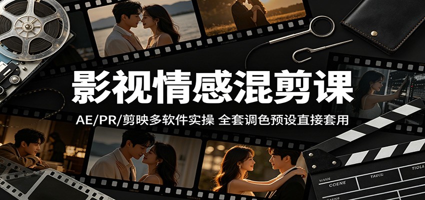 影视情感混剪课：AE/PR/剪映多软件实操，全套调色预设直接套用-资源后花园