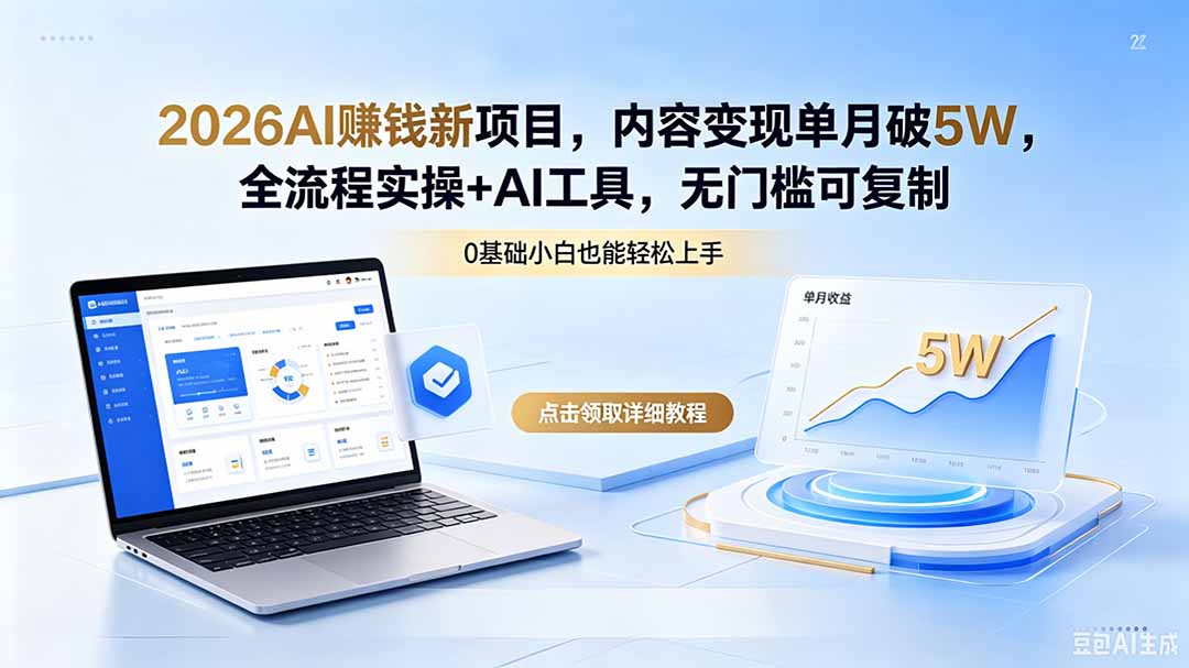 2026AI赚钱新项目，内容变现单月破5W，全流程实操+AI工具，无门槛可复制-资源后花园