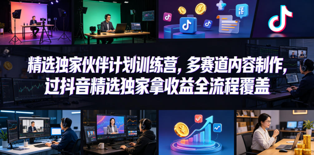 小豁食堂精选独家伙伴计划训练营，多赛道内容制作，过抖音精选独家拿收益全流程覆盖-资源后花园