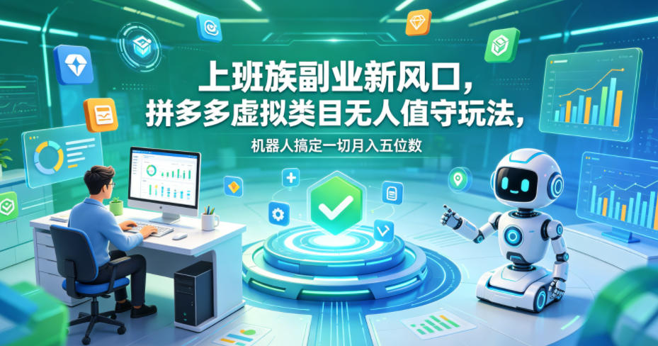 上班族副业新风口，拼多多虚拟类目无人值守玩法，机器人搞定一切月入五位数【揭秘】-资源后花园