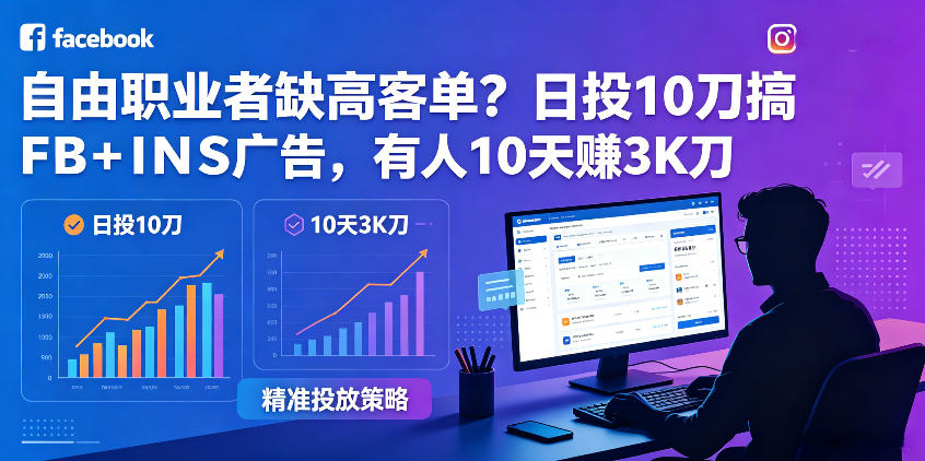 自由职业者缺高客单？日投10刀搞FB+INS广告，有人10天赚3K刀！【原创双语字幕】-资源后花园
