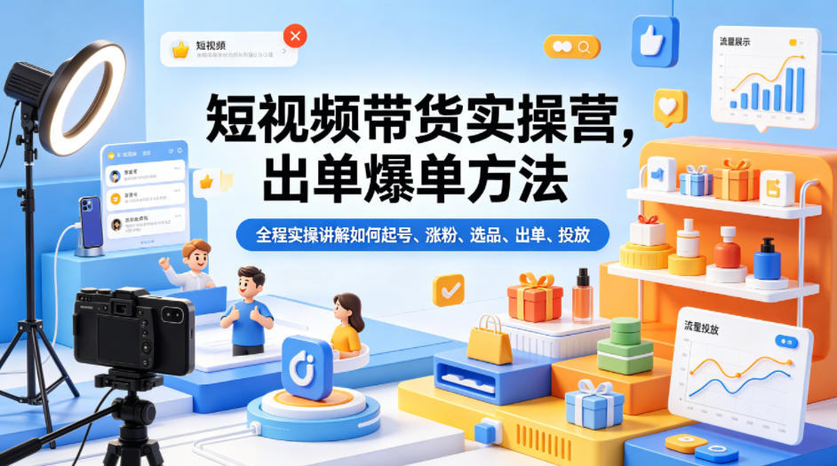 短视频带货实操营，出单爆单方法，全程实操讲解如何起号、涨粉、选品、出单、投放(更新0515)-资源后花园