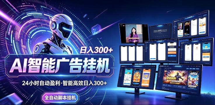 AI智能广告挂G项目，无需人工，单机稳定日入200+，可矩阵放大，24小时不间断刷广告賺收益【揭秘】-资源后花园