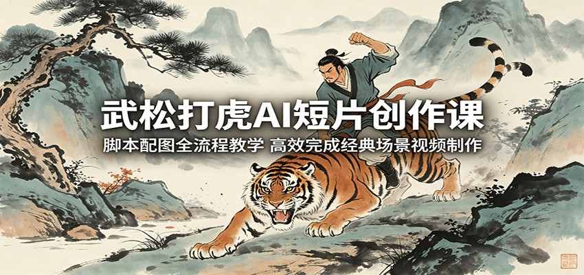 武松打虎AI短片创作课：脚本配图全流程教学，高效完成经典场景视频制作-资源后花园