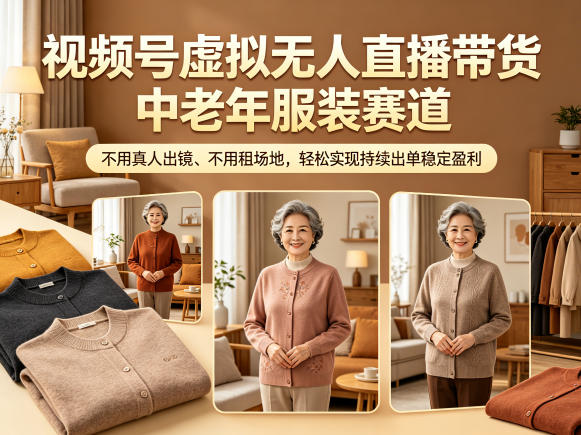 视频号虚拟无人直播带货中老年服装赛道，不用真人出镜、不用租场地，轻松实现持续出单稳定盈利-资源后花园