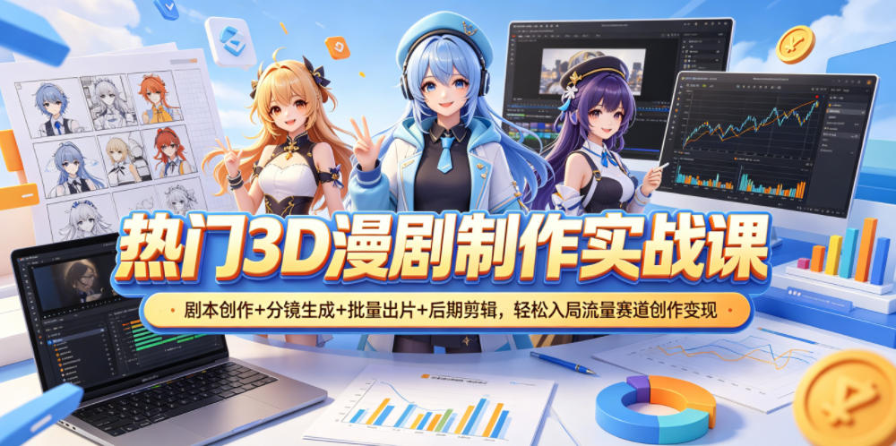 热门3D漫剧制作实战课，剧本创作+分镜生成+批量出片+后期剪辑，轻松入局流量赛道创作变现-资源后花园