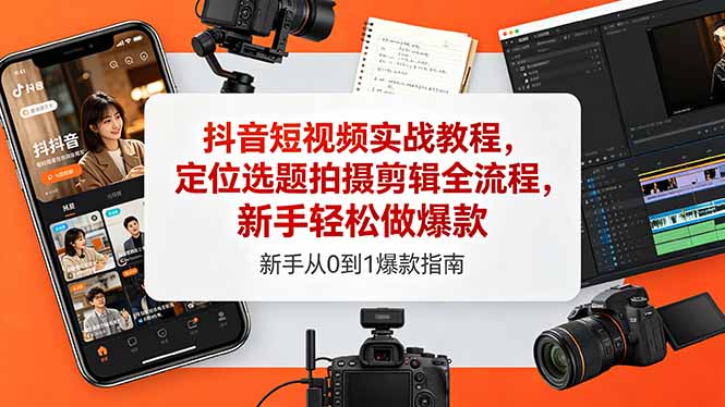 抖音短视频实战教程，定位选题拍摄剪辑全流程，新手轻松做爆款-资源后花园