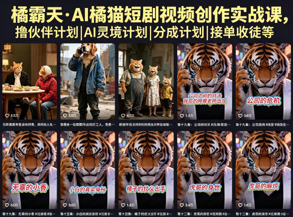 橘霸天·AI橘猫短剧视频创作实战课，撸伙伴计划|AI灵境计划|分成计划|接单收徒等-资源后花园