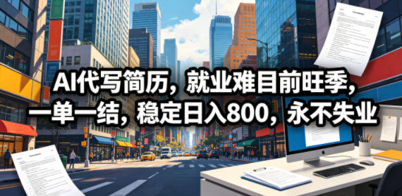 AI代写简历，就业难目前旺季，一单一结，稳定日入800，永不失业-资源后花园