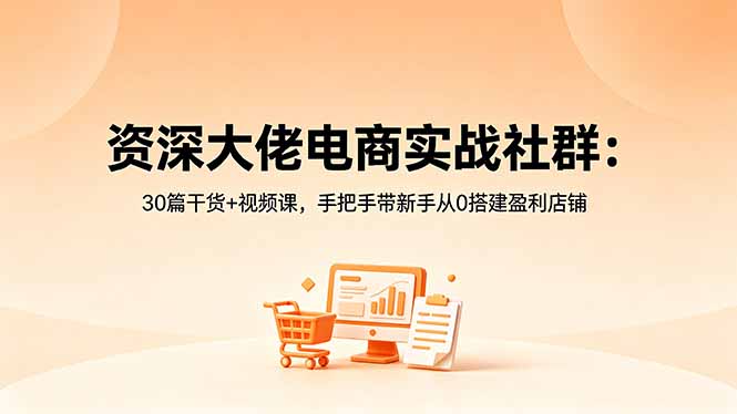 资深大佬电商实战社群：30篇干货+视频课，手把手带新手从0搭建盈利店铺-资源后花园