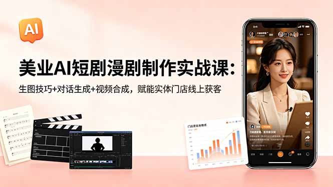 美业AI短剧漫剧制作实战课：生图技巧+对话生成+视频合成，赋能实体门店线上获客-资源后花园