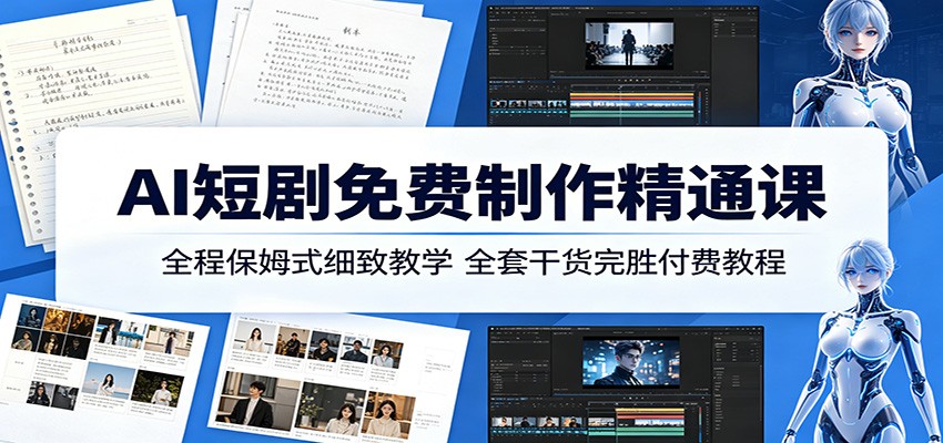 AI短剧免费制作精通课：全程保姆式细致教学，全套干货完胜付费教程-资源后花园