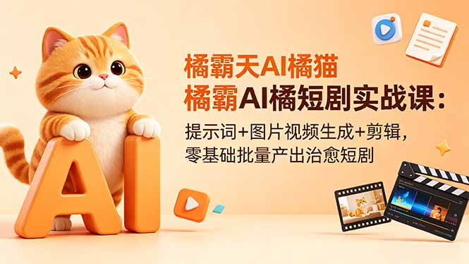 橘霸天AI橘猫短剧实战课：提示词+图片视频生成+剪辑，零基础批量产出治愈短剧-资源后花园