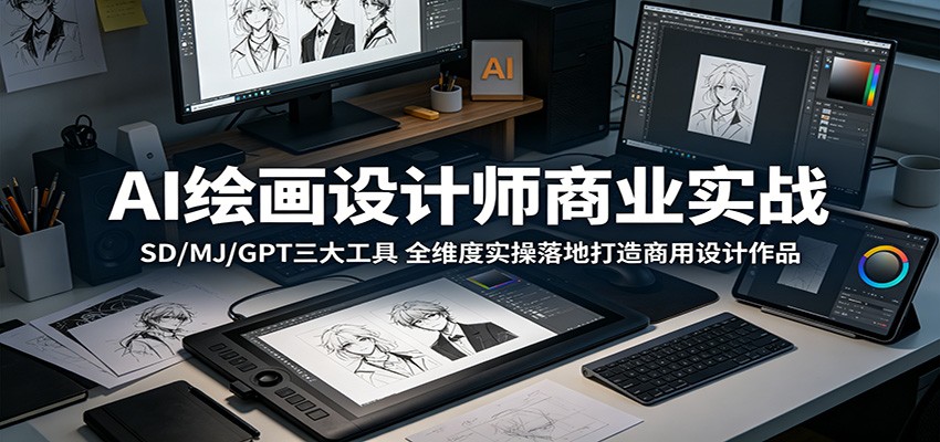 AI绘画设计师商业实战：SD/MJ/GPT三大工具，全维度实操落地打造商用设计作品-资源后花园