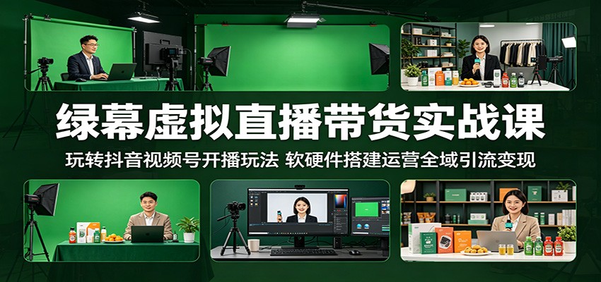 绿幕虚拟直播带货实战课：玩转抖音视频号开播玩法，软硬件搭建运营全域引流变现-资源后花园