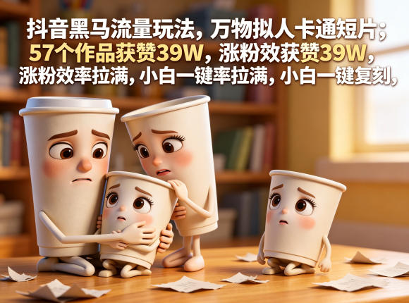 抖音黑马流量玩法，万物拟人卡通短片，57个作品获赞39W，涨粉效率拉满，小白一键复刻，保姆级拆解-资源后花园