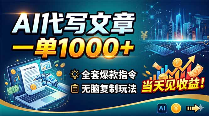 AI代写文章，一单1000+，全套爆款指令+无脑复制玩法，当天见收益！-资源后花园