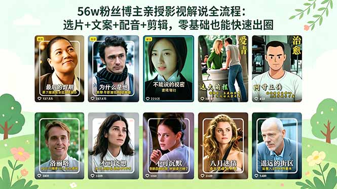 56万粉丝博主亲授影视解说全流程：选片+文案+配音+剪辑，零基础也能快速出圈-资源后花园
