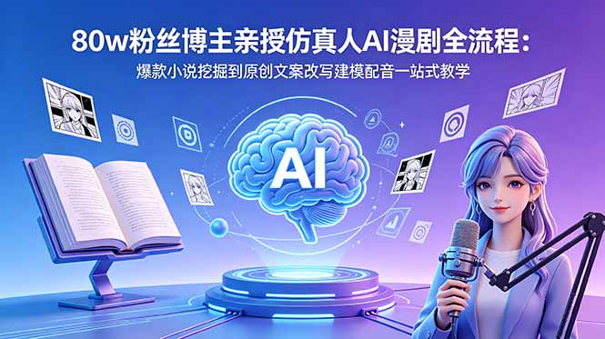 80w粉丝博主亲授仿真人AI漫剧全流程：爆款小说挖掘到原创文案改写建模配音一站式教学-资源后花园