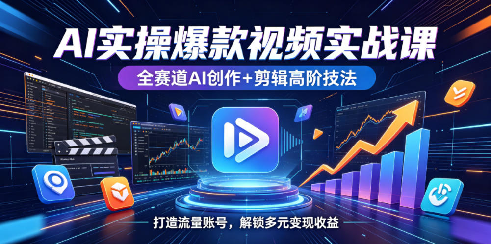 AI实操爆款视频实战课，全赛道AI创作+剪辑高阶技法，打造流量账号，解锁多元变现收益-资源后花园
