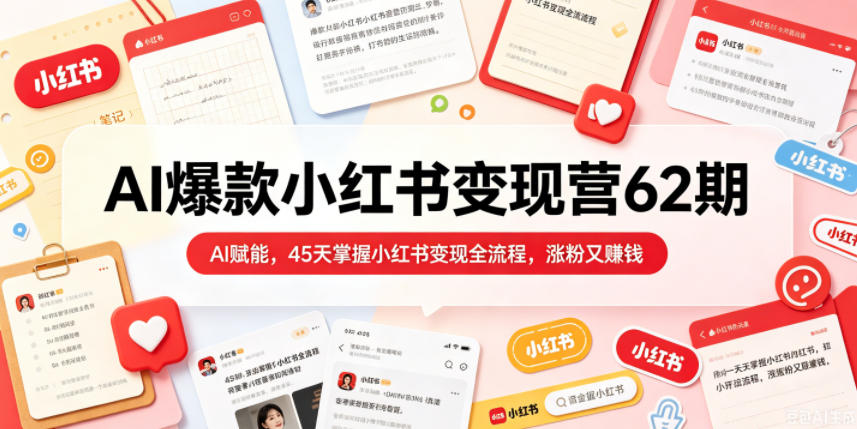 AI爆款小红书变现营62期2026年5月，AI赋能，45天掌握小红书变现全流程，涨粉又賺钱-资源后花园