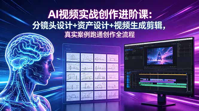 AI视频实战创作进阶课：分镜头设计+资产设计+视频生成剪辑，真实案例跑通创作全流程-资源后花园