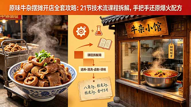 原味牛杂摆摊开店全套攻略：21节技术流课程拆解，手把手还原爆火配方-资源后花园