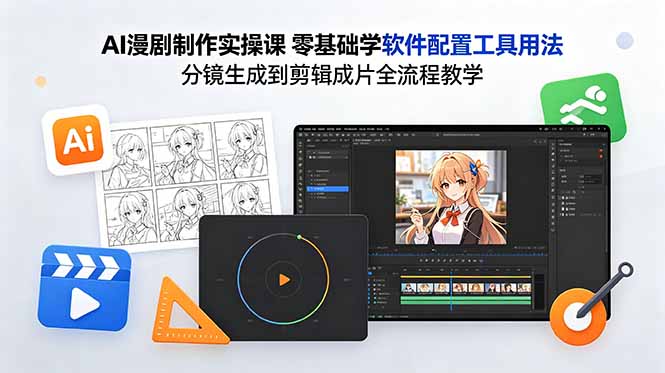 AI漫剧制作实操课 零基础学软件配置工具用法 分镜生成到剪辑成片全流程教学-资源后花园