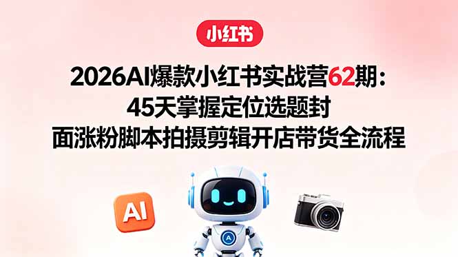 2026AI爆款小红书实战营62期：45天掌握定位选题封面涨粉脚本拍摄剪辑开店带货全流程-资源后花园