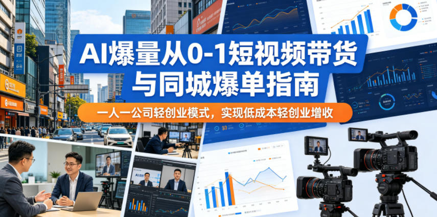 AI爆量从0-1短视频带货与同城爆单指南，一人一公司轻创业模式，实现低成本轻创业增收-资源后花园