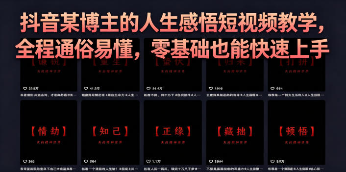 抖音某博主的灰太狼人生感悟短视频教学，全程通俗易懂，零基础也能快速上手-资源后花园