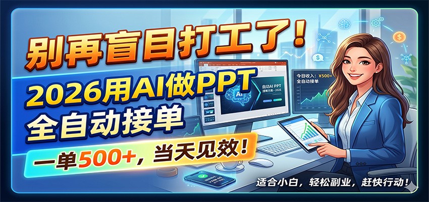 别再盲目打工了！2026用AI做PPT全自动接单，一单5张+，当天见效！-资源后花园