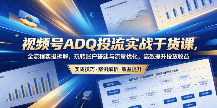 视频号ADQ投流实战干货课，全流程实操拆解，玩转账户搭建与流量优化，高效提升投放收益-资源后花园