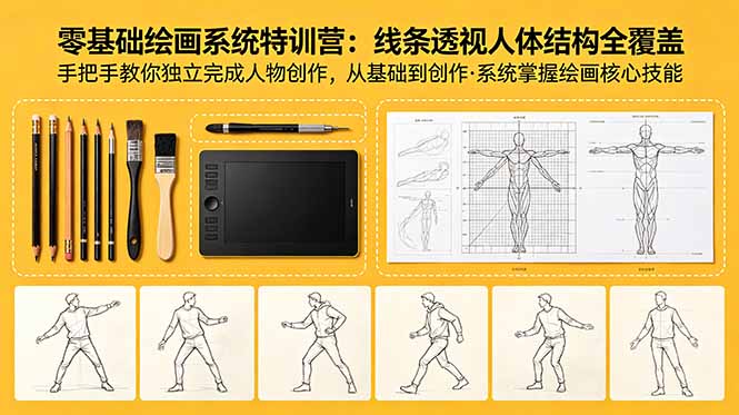零基础绘画系统特训营：线条透视人体结构全覆盖，手把手教你独立完成人物创作-资源后花园